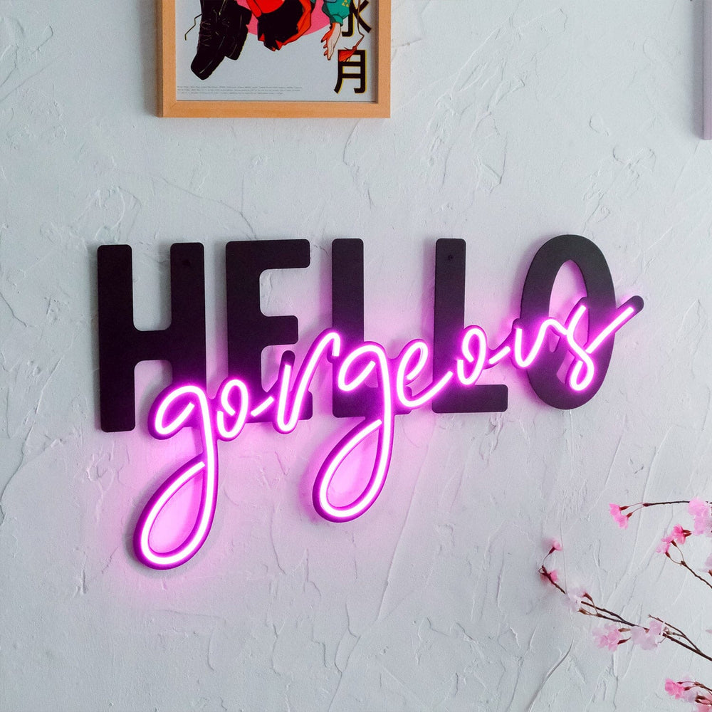 Hello Gorgeous - Neon Wall Art, | Hoagard