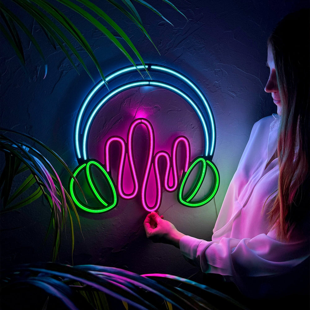 Headphone - Neon Wall Art, | Hoagard