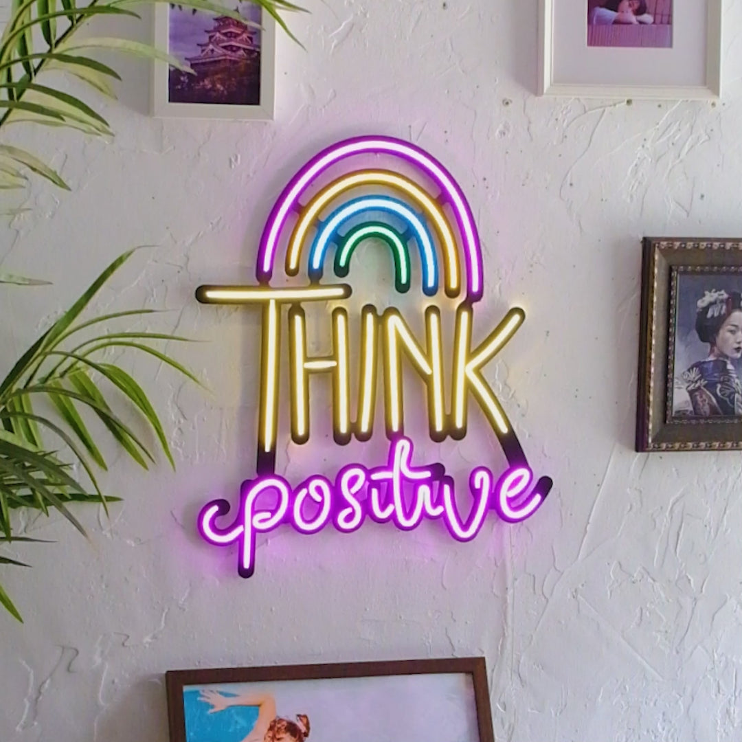 Arte della parete al neon Think Positive