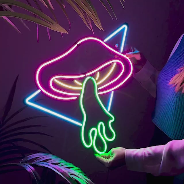 Flying Mushroom Neon Wandkunst